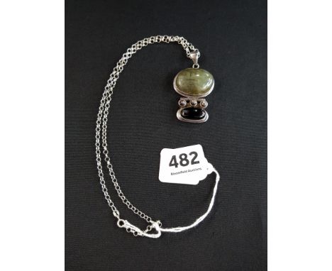LARGE SILVER MOSS AGATE MULTI GEM PENDANT AND SILVER CHAIN