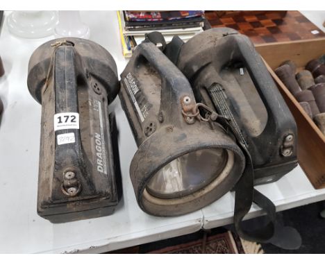 3 OLD BRITISH ARMY SEARCH LAMPS