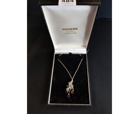 SILVER PENDANT, AMETHYST AND TOPAZ PENDANT ON SILVER CHAIN