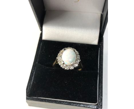 18ct gold opal and diamond halo ring weight 5g 