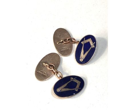 Pair of vintage 9ct gold and enamel masonic cufflinks weight 8.6g 