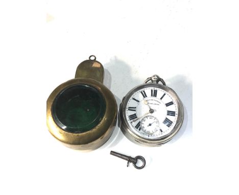 Large antique English lever s salt chesterfield silver open faced pocket watch with brass carrying case the watch winds and t