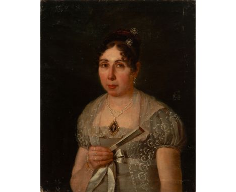 Oil on canvas, canvas measures: 70 x 57 cm. With inscription: "Portrait of the Lady of Piedra-Castilla Reyes Adrani Fernández
