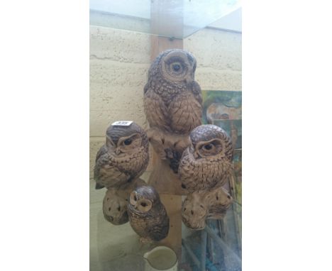 A Poole Pottery Barbara Linley Adams stoneware model of a Barred Owl (minor chips to tail feather) together with two Little O