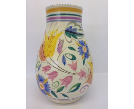 A large Poole Pottery vase, shape 337, decorated in the OL pattern by Nellie Bishton (10").