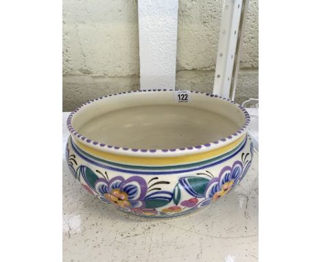 A large Poole Pottery fruit bowl, shape 564, decorated in the V pattern by Hilda Hampton (9" diameter).