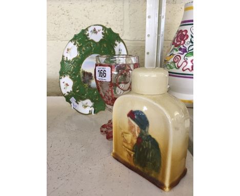 A late 19th century Royal Worcester hand painted plate together with a Royal Doulton china flask decorated with an Elderly Fe