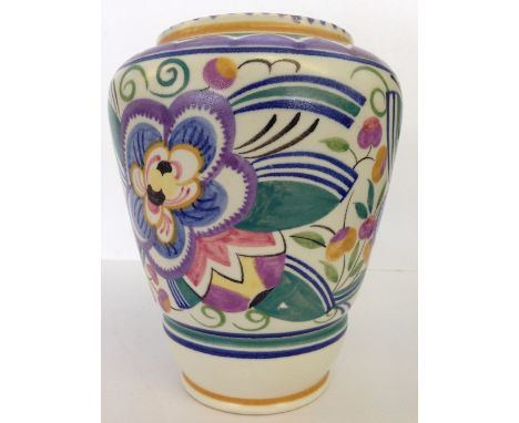 A Poole Pottery vase decorated in the V pattern