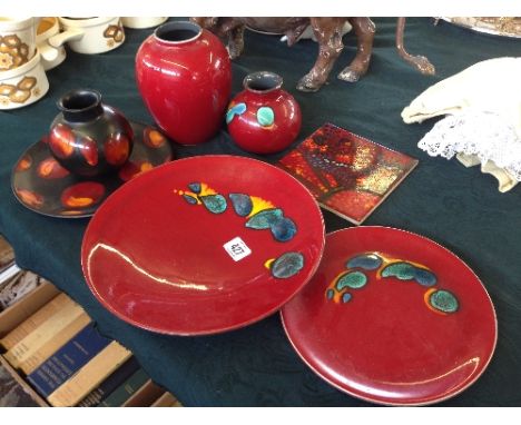 A collection of seven various modern Poole Pottery Living Glaze items.