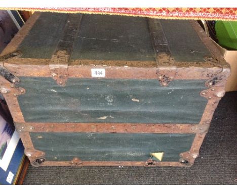 A metal bound trunk.