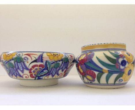 A Poole Pottery Carter Stabler Adams red bodied Traditional pot, shape 922, decorated in the ED pattern together with another