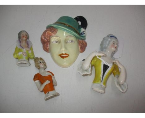 Three Early 20th Century Pin Cushion Ladies and a Portrait Plaque 