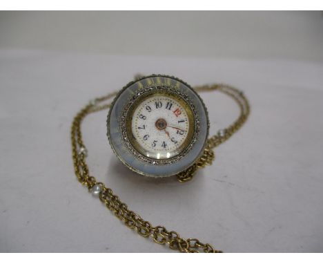 Early 20th Century Blue Enamel and Diamond Set Pendant Watch 