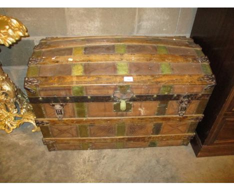 Vintage Wood Banded Saratoga Trunk 