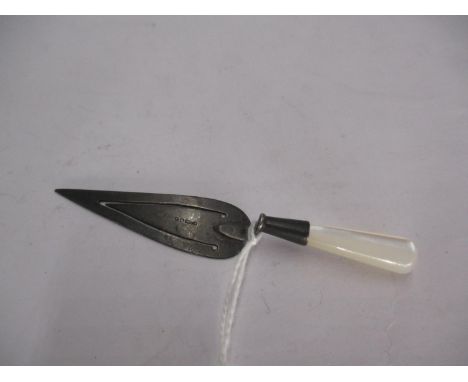 Silver Miniature Trowel Bookmark with Mother of Pearl Handle, London Hallmarks 