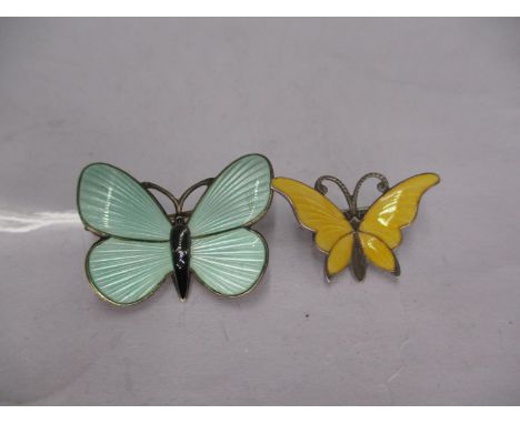 Norwegian Small Silver Gilt and Enamel Butterfly Brooch with Pale Turquoise Wings and Black Body, 3cm wide, and Another Small