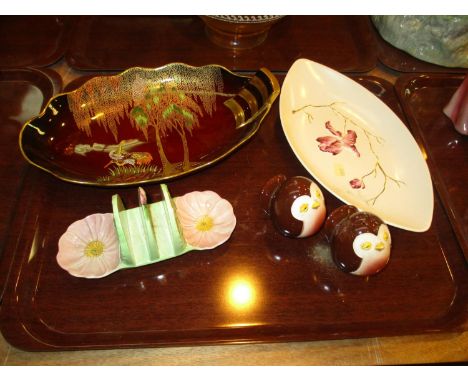 Two Carltonware Dishes, Toast Rack and a Pair of Condiments 