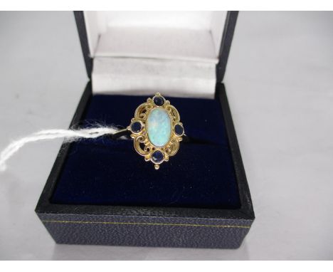 9ct Gold Opal and Sapphire Ring 