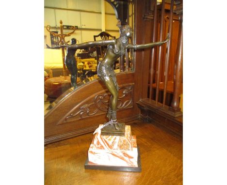Art Deco Style Bronze Figure after Chiparus on a Marble Base, 49cm 