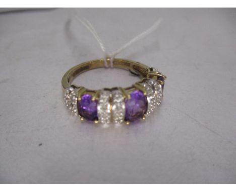 9ct Gold Purple and White Stone Ring, 3.8g, Size R 