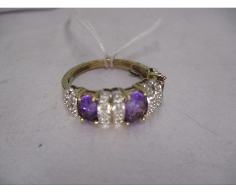 9ct Gold Purple and White Stone Ring, 3.8g, Size R 