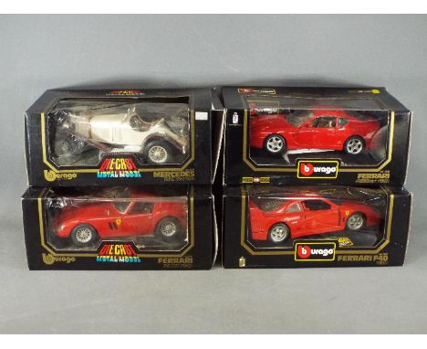 Bburago - Four 1:18 scale diecast model cars by Bburago. lot includes #3011 Ferrari 250GTO; 3032 Ferrari F40; #3046 Ferrari 4