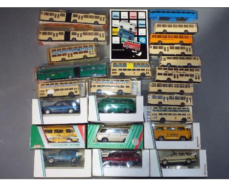 25 predominately boxed diecast and plastic model vehicles in various scales by Schabak and Wiking. Lot includes Schabak VW Po