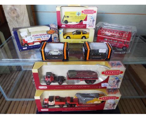 Three Trackside Days Gone diecast models, AEC Mammoth with flatbed trailer vand brick load, DG 149000, Scammell Ballast low l