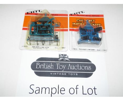 ERTL - approximately 24 diecast 1:64 scale model farm implements, wagons, bottom plows (ploughs), harvesters, tillage plows, 