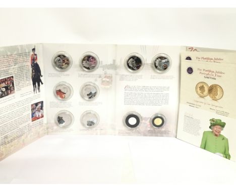 Bradford Exchange Portrait in time layered platinum crowns including a 9 carat gold one pound coin. With certificates. Postag
