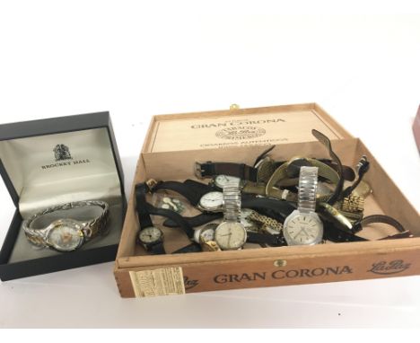 A collection of used worn watches including manual wind gents watches and a boxed Brocket Hall watch.