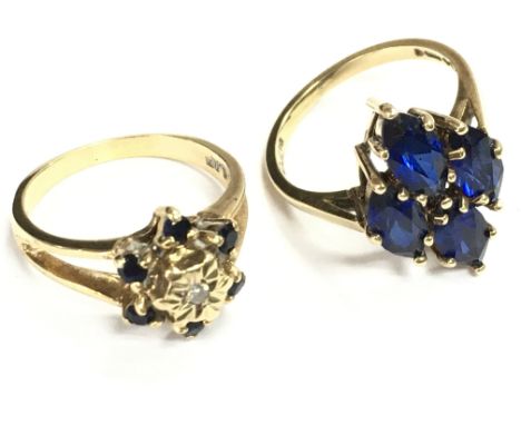 9 carat gold rings one set with Marquise stones and one Sapphire and diamond. Size K. Overall weight 5.7g. Postage category A