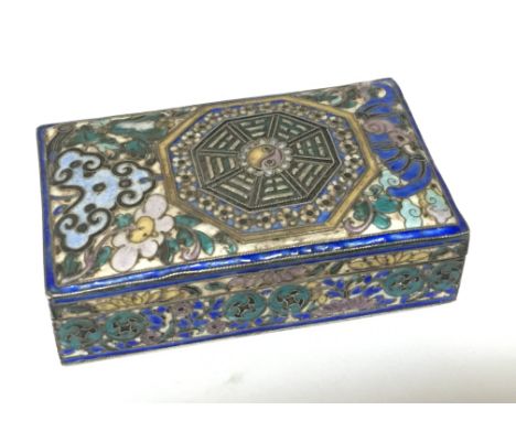 A Quality Chinese late 19th or early 20th century silver and enamel snuff box with a detailed floral pattern and octagonal pa