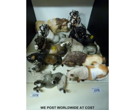 Ten South African Cheval ceramic Shetland  type ponies, together with a studio pottery example