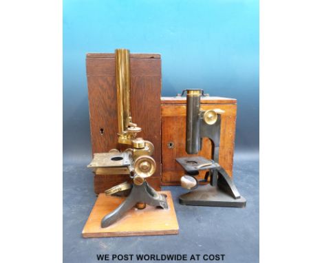 A cased R & J Beck microscope and a similar Townson & Mercer example 