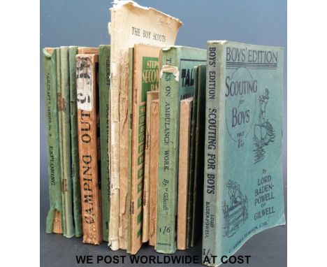 A collection of Scout and Scouting related titles including Victor Bridges, 'Camping Out', 'Scouting Out-Of-Doors', Lord Bade