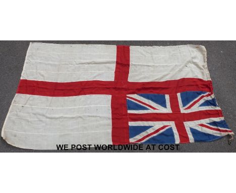 A panel stitched vintage white ensign flag, formerly the property of Ernest Edward Dowling, together with a quantity of paper