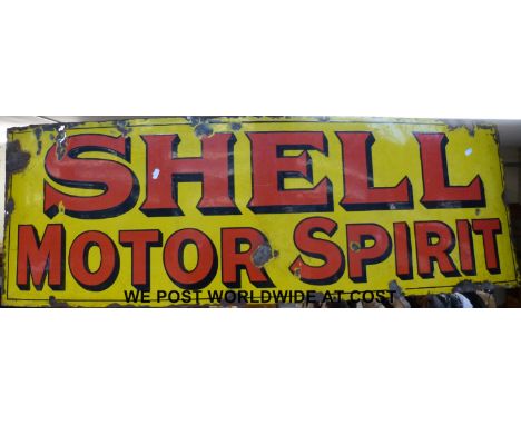 A vintage Shell Motor Spirit enamel sign by Bruton & Palmers, red writing on yellow ground (W37cm x D46cm)