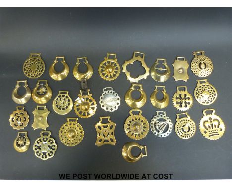 Approximately 20 late 19thC / early 20thC and later horse brasses including stars with raised centres, one named R. Ward, cre