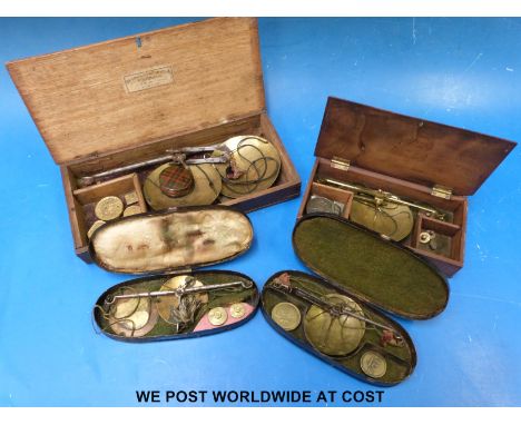 Four 19thC cased coin and apothecary sets of scales