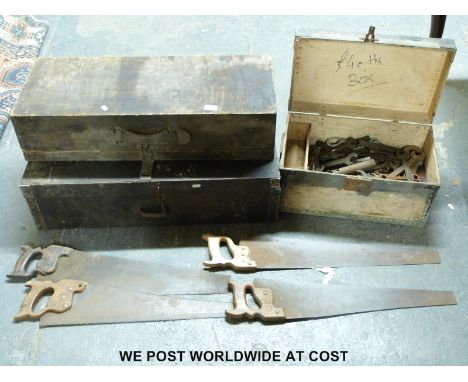 A quantity of wood and metalworking tools and tool boxes