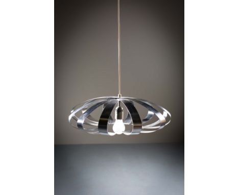 A BRUSHED METAL HANGING PENDANT LIGHT