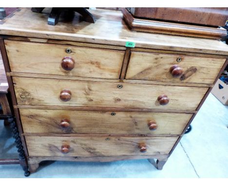A Victorian pine chest with two short over three long drawers on bracket feet. 40'' wide