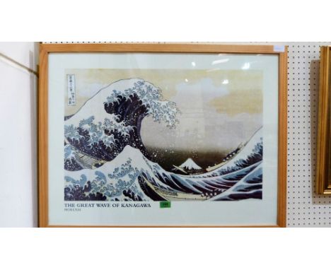 A framed print, The Great Wave of Kanagawa after Katsushika Hokusai. 23'' x 31''