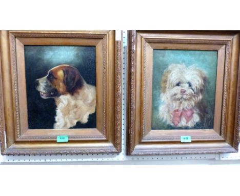 M. SCHLESAYER: Studies of dogs. A pair. Signed. Oil on canvas. 12'' x 10''