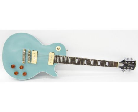 Custom build 'Voodoo Soul' Les Paul style electric guitar, crude light blue finish, Gibson pickups, electrics in working orde