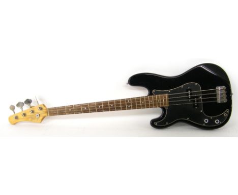 Perry Bamonte - 'Fed Up' Encore left-handed bass guitar, with upgraded Seymour Duncan pickups, black finish with various impe