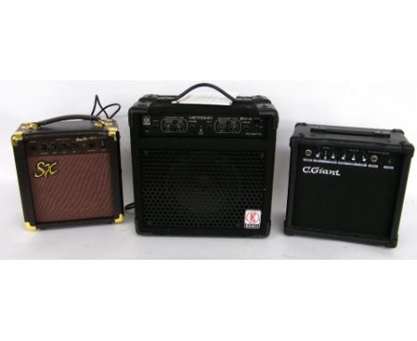 Eden Metromix CM15 15 watt guitar amplifier; together with an SX 10 watt guitar amplifier and a C. Giant N-20 guitar amplifie