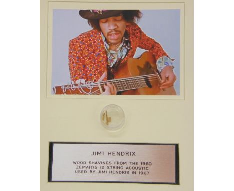 Jimi Hendrix - Shavings from the 1967 Zemaitis twelve string acoustic guitar, as played by Jimi Hendrix, framed, with a lette