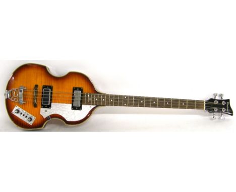 Ventura violin bass guitar, sunburst finish with light surface marks, electrics in working order, condition: good